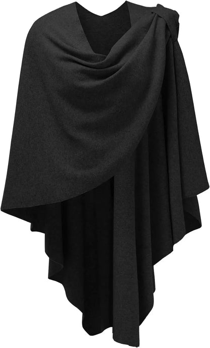 Womens Large Cross Front Poncho Sweater Wrap Topper Knitted Elegant Shawls Cape for Fall Winter