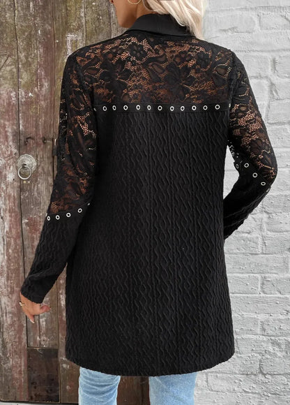 Long Sleeve Black Patchwork Light Cardigan