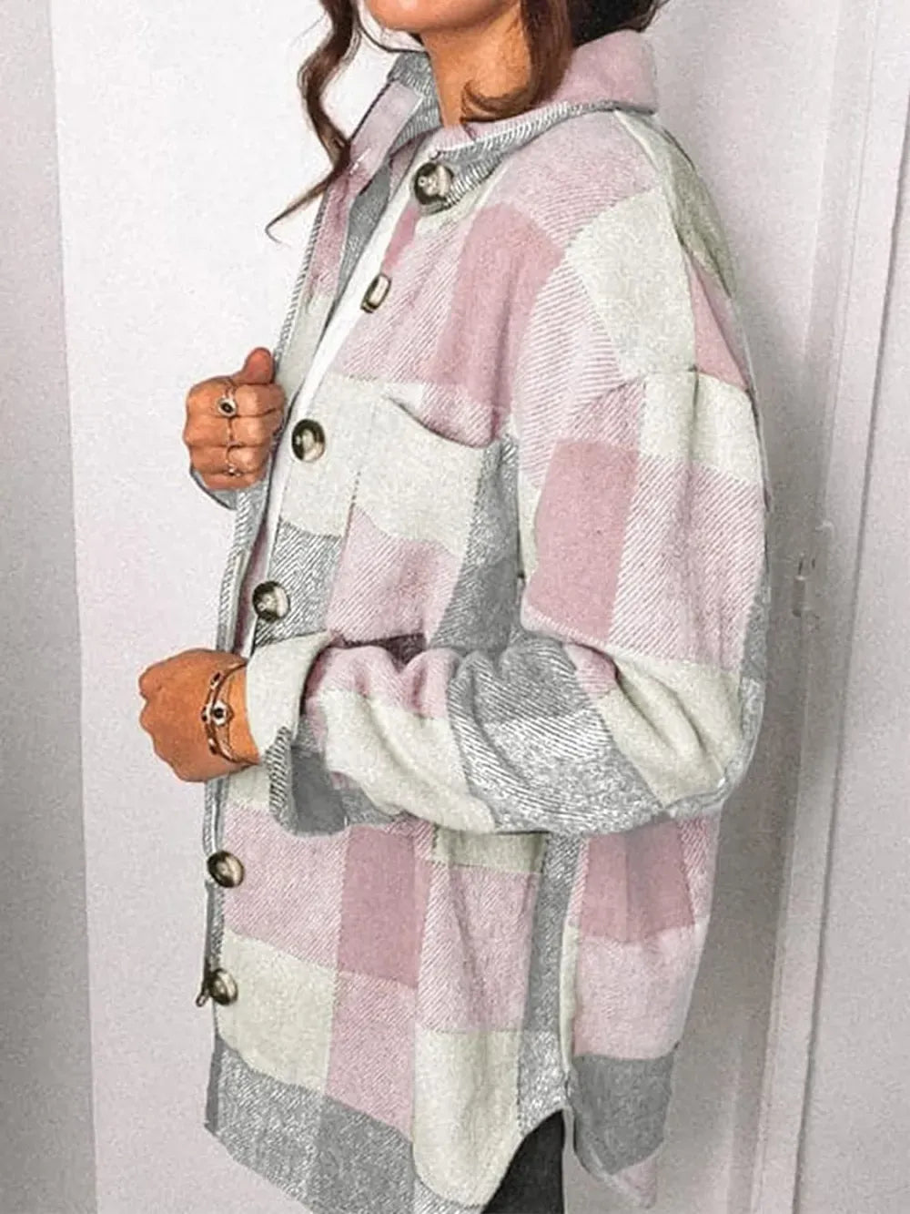 Womens Casual Plaid Shacket Button Down Long Sleeve Shirt