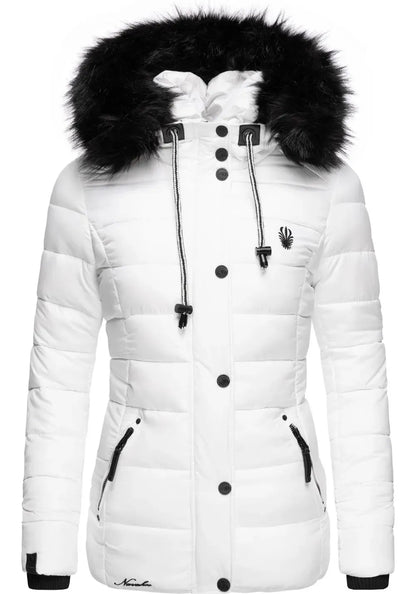 Fashion quilted jacket with faux fur hood