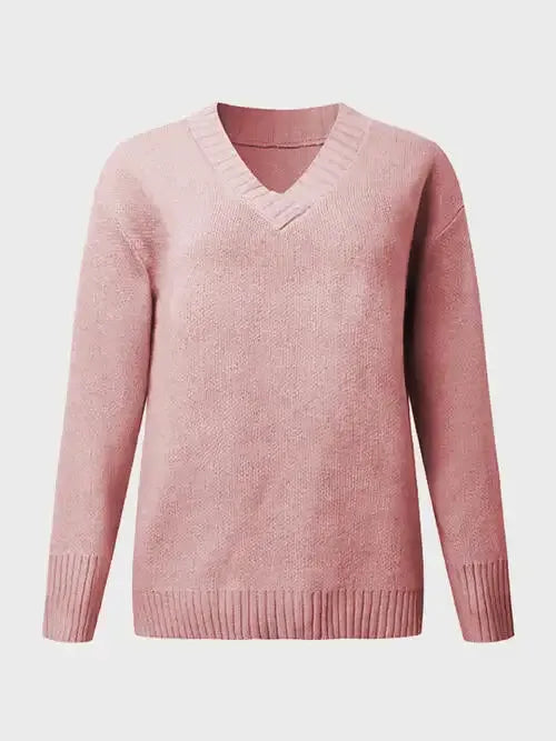 V-Neck Long Sleeve Knit Top Sweater AC