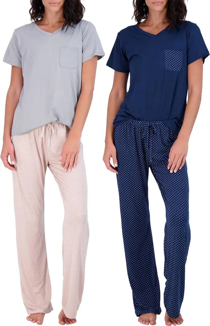 2 Pack: Women’s Pajama Set Super-Soft Short & Long Sleeve Top With Pants (Available In Plus Size)