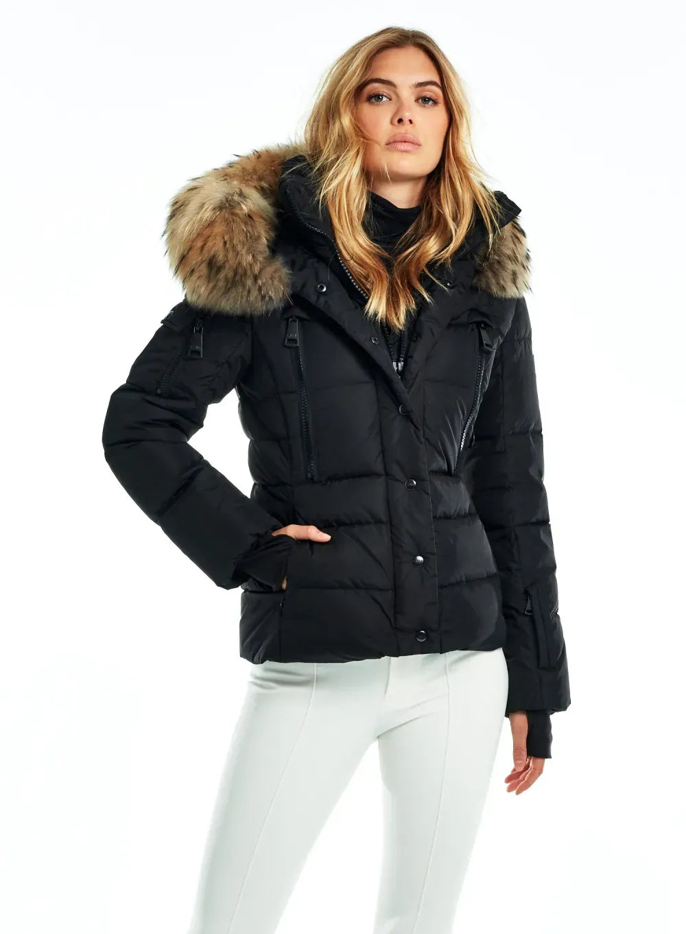 Stand-up collar down jacket with frayed trim cap