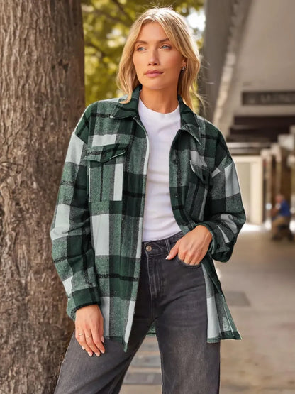 Womens Casual Plaid Shacket Button Down Long Sleeve Shirt