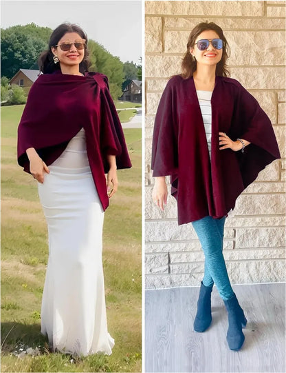 Womens Large Cross Front Poncho Sweater Wrap Topper Knitted Elegant Shawls Cape for Fall Winter