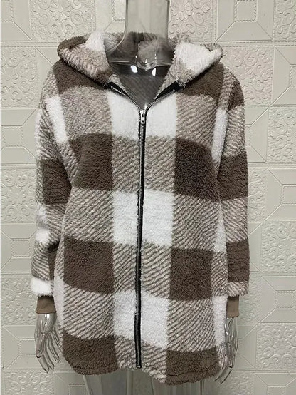 Women's Fleece Jacket Fleece Basic Pocket Zip Up Black Light Green Red Plaid Street Casual Hoodie Long Sleeve Top Micro-elastic Fall & Winter