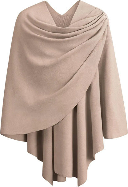 Womens Large Cross Front Poncho Sweater Wrap Topper Knitted Elegant Shawls Cape for Fall Winter
