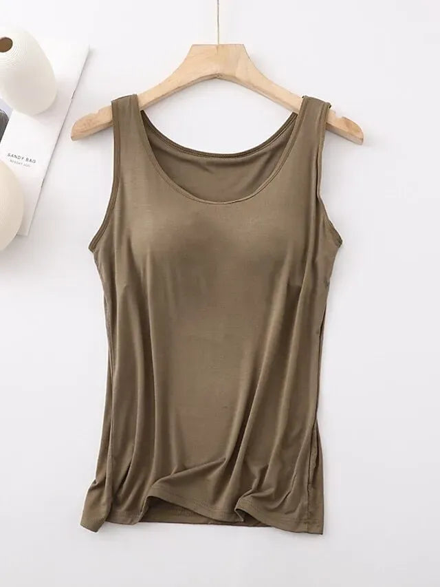 Women's Tank Top with Built-In Bra, Sleeveless Casual Basic Round Neck Regular - 10-Piece Sets