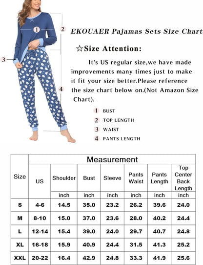 Women's Pajamas Sets Long Sleeve with Plaid Pants Soft Sleepwear O Neck 2 Piece Pjs Joggers Loung Set with Pockets