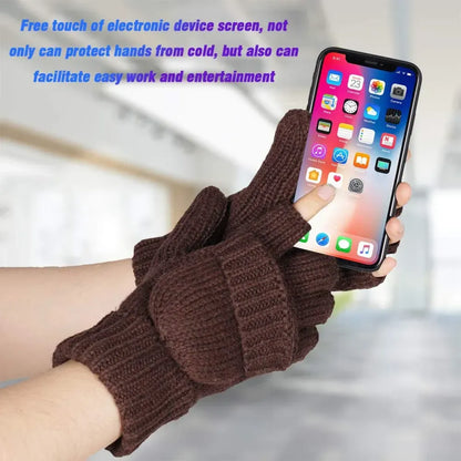 Bodvera Thermal Insulation Fingerless Texting Wool Gloves for Women and Men Winter Warm Knitted Convertible Mittens Flap