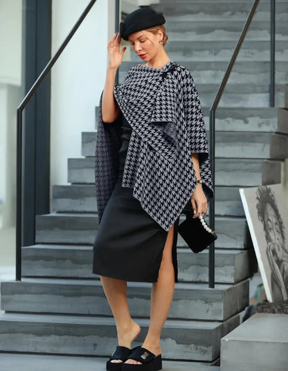 Womens Large Cross Front Poncho Sweater Wrap Topper Knitted Elegant Shawls Cape for Fall Winter