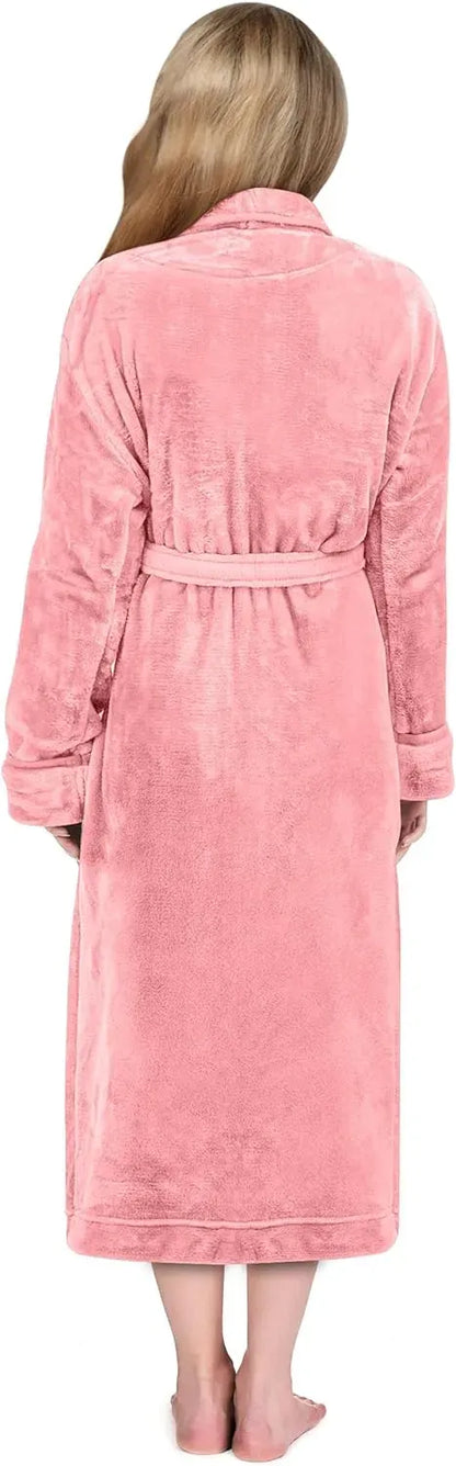 Women Fleece Shawl Collar Bathrobe - Plush Long Robe