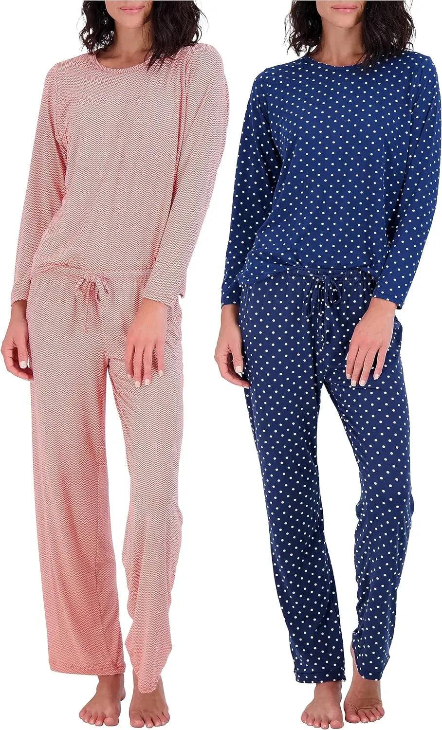 Real Essentials 2 Pack: Women’s Pajama Set Super-Soft Short & Long Sleeve Top With Pants (Available In Plus Size)