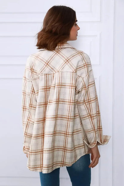 Womens Casual Plaid Shacket Button Down Long Sleeve Shirt