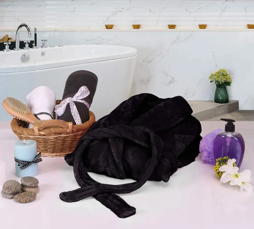 Women Fleece Shawl Collar Bathrobe - Plush Long Robe