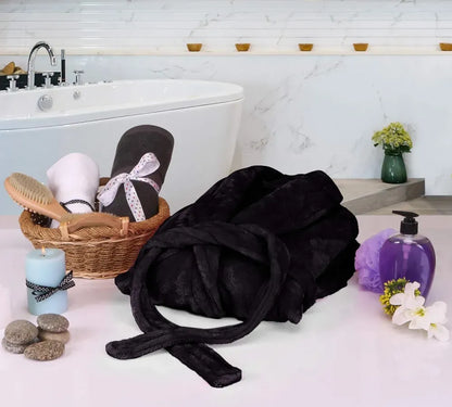 Women Fleece Shawl Collar Bathrobe - Plush Long Robe