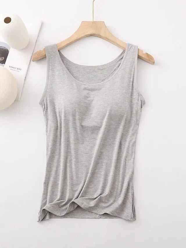 Women's Tank Top with Built-In Bra, Sleeveless Casual Basic Round Neck Regular - 10-Piece Sets