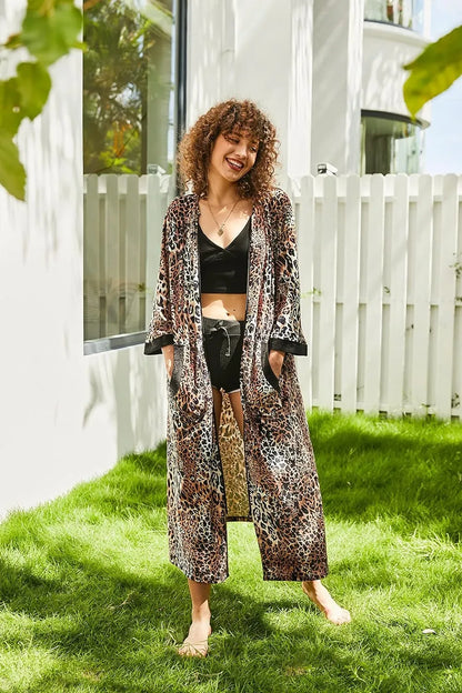 Women Zipper Robe 3/4 Sleeves Loungewear Dress Full Length Sleepwear Pockets Housecoat Nightgown Long Bathrobe
