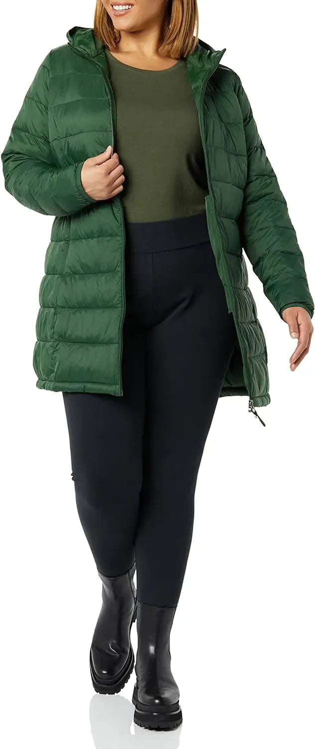 Women's Lightweight Water-Resistant Hooded Puffer Coat (Available in Plus Size)