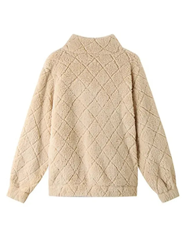 Women's Fleece Jacket Sherpa Jacket Teddy Coat Windproof Warm Outdoor Street Daily Wear Vacation Zipper Pocket Zipper Turndown Plush Modern Casual Street Style Plain Regular Fit Outerwear Long Sleeve