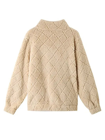 Women's Fleece Jacket Sherpa Jacket Teddy Coat Windproof Warm Outdoor Street Daily Wear Vacation Zipper Pocket Zipper Turndown Plush Modern Casual Street Style Plain Regular Fit Outerwear Long Sleeve