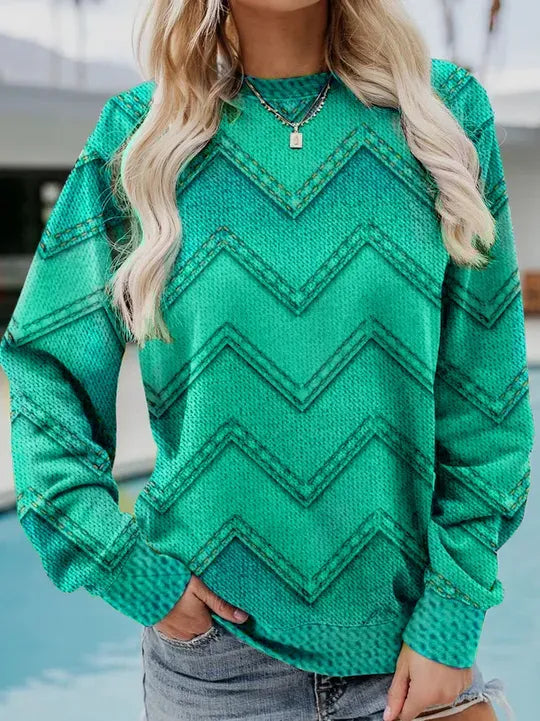 Crew Neck Geometric Casual Sweatshirt