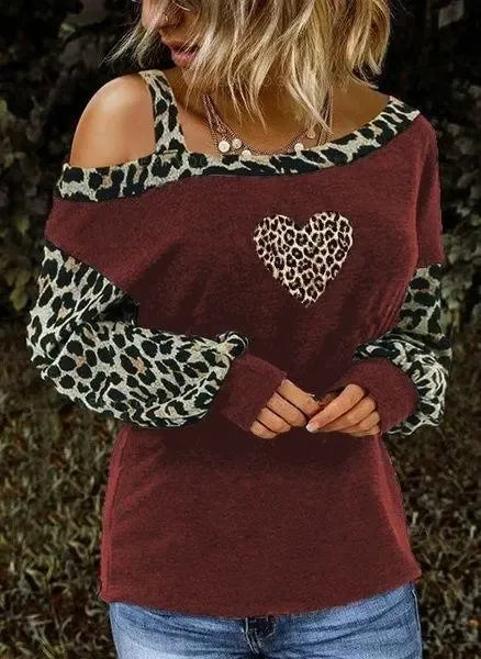 Mori Girl Leopard Print Strapless Casual Long Sleeve sweater