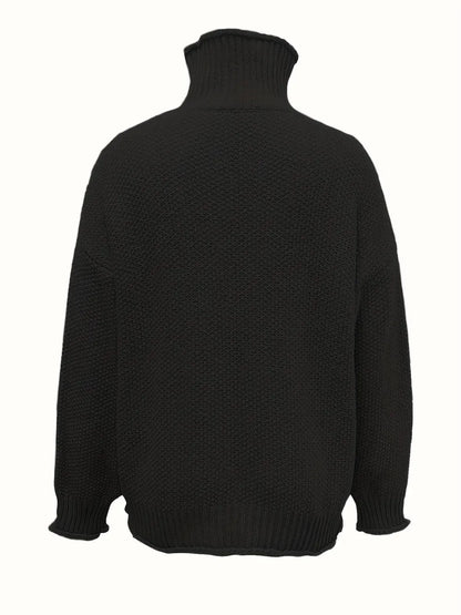 Solid Turtle Neck Pullover Sweater, Casual Long Sleeve Sweater For Fall & Winter, Women's Clothing