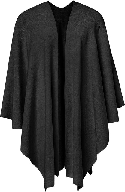 Womens Large Cross Front Poncho Sweater Wrap Topper Knitted Elegant Shawls Cape for Fall Winter