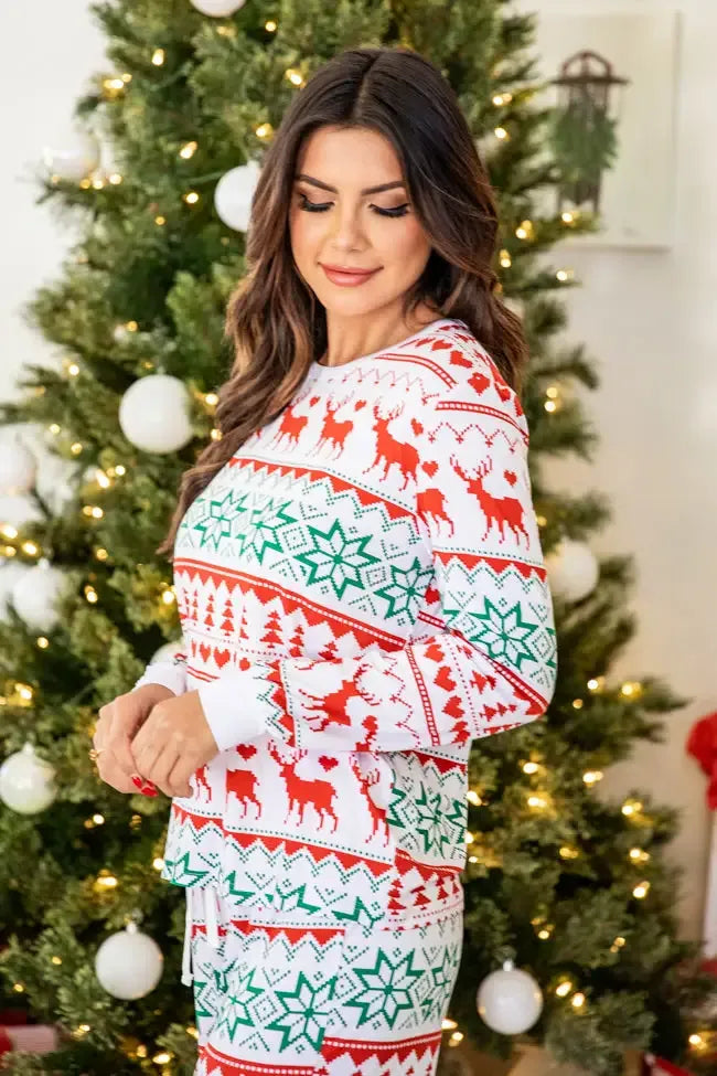 Santa Tell Me Red And Ivory Christmas Print Pajama Top FINAL SALE