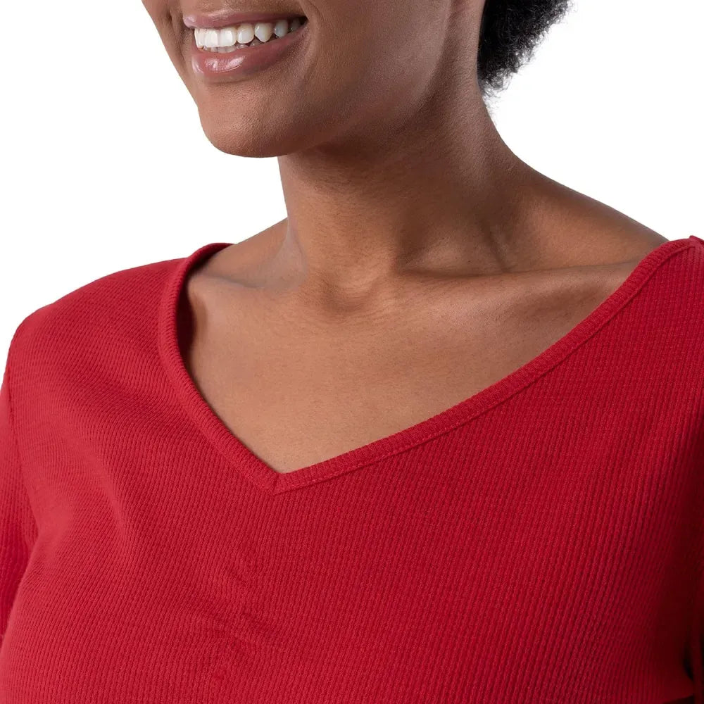 Fruit of the Loom Women's Waffle V-Neck Top and Flannel Pant Sleep Set