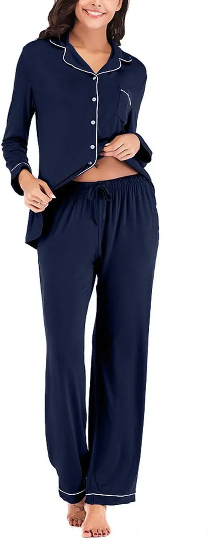 Women's Pajama Sets Long Sleeve Button Down Sleepwear Nightwear Soft Pjs Lounge Sets