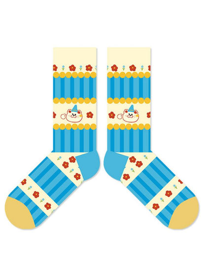 Cartoon Little Red Flower Striped Socks