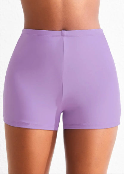 Black Mid Waisted Elastic Detail Swimwear Shorts