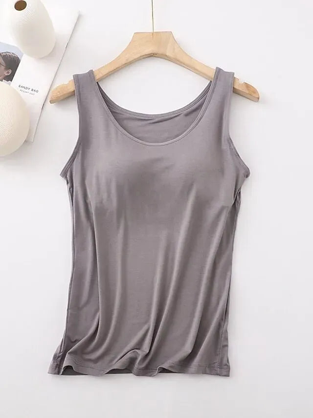 Women's Tank Top with Built-In Bra, Sleeveless Casual Basic Round Neck Regular - 10-Piece Sets