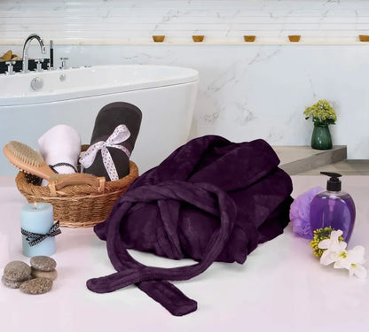 Women Fleece Shawl Collar Bathrobe - Plush Long Robe