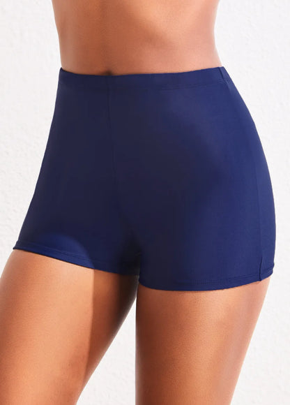 Black Mid Waisted Elastic Detail Swimwear Shorts