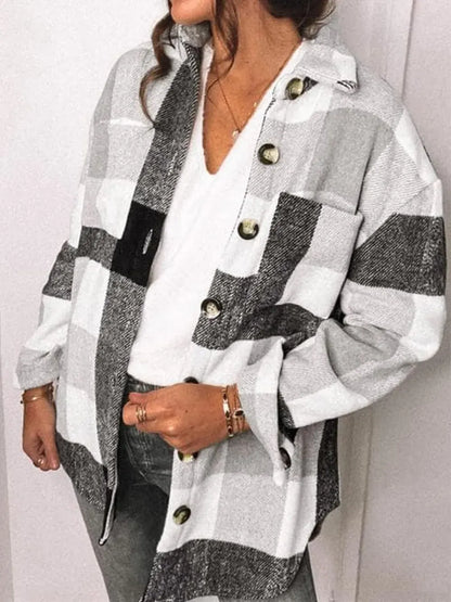 Womens Casual Plaid Shacket Button Down Long Sleeve Shirt