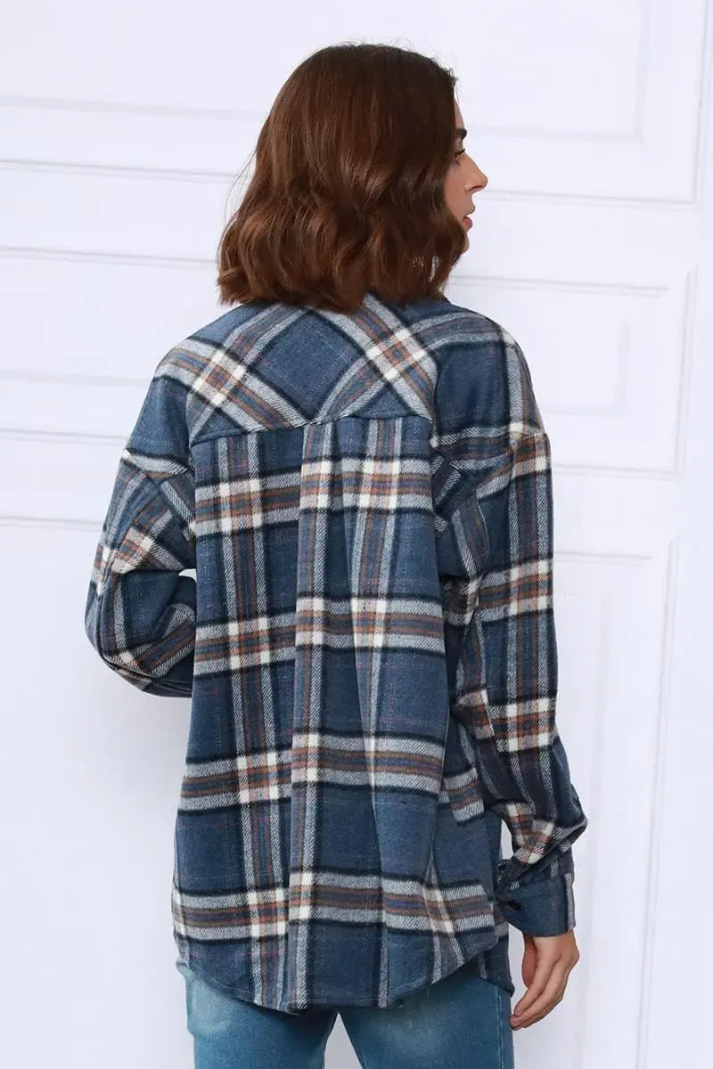 Womens Casual Plaid Shacket Button Down Long Sleeve Shirt