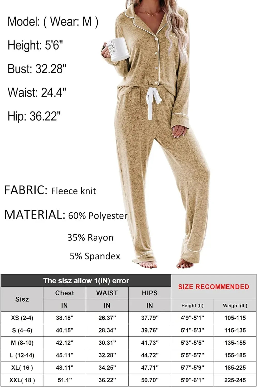 Women's Pajama Sets Long Sleeve Button Down Sleepwear Nightwear Soft Pjs Lounge Sets