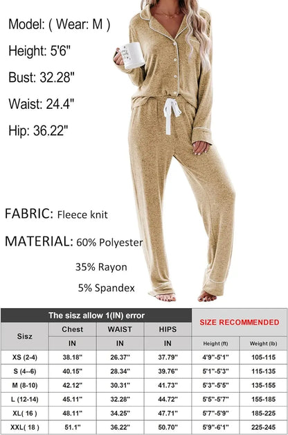 Women's Pajama Sets Long Sleeve Button Down Sleepwear Nightwear Soft Pjs Lounge Sets