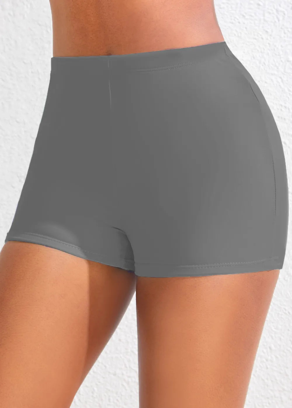 Black Mid Waisted Elastic Detail Swimwear Shorts