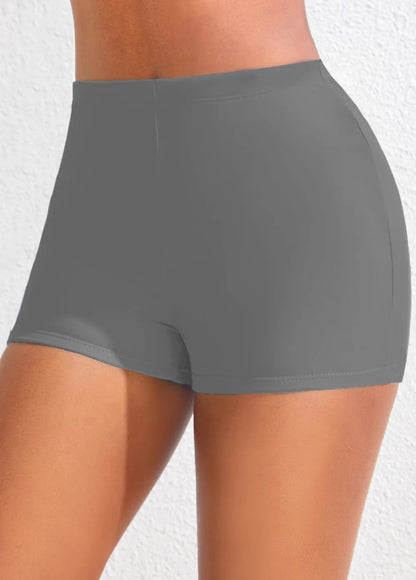 Black Mid Waisted Elastic Detail Swimwear Shorts
