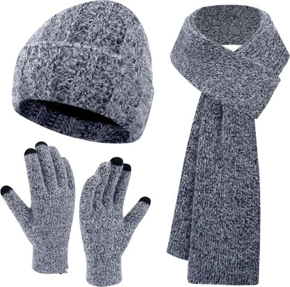 Womens Winter Warm Knit Beanie Hat Touchscreen Gloves Long Scarf Set with Fleece Lined Skull Caps Neck Scarves for Women Men