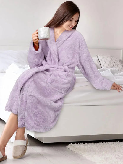 Premium Womens Plush Soft Robe Fluffy, Warm, Fleece Sherpa Shaggy Bathrobe