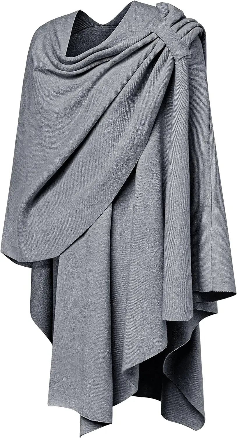 Womens Large Cross Front Poncho Sweater Wrap Topper Knitted Elegant Shawls Cape for Fall Winter