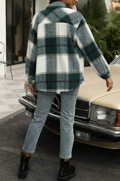 Womens Casual Plaid Shacket Button Down Long Sleeve Shirt
