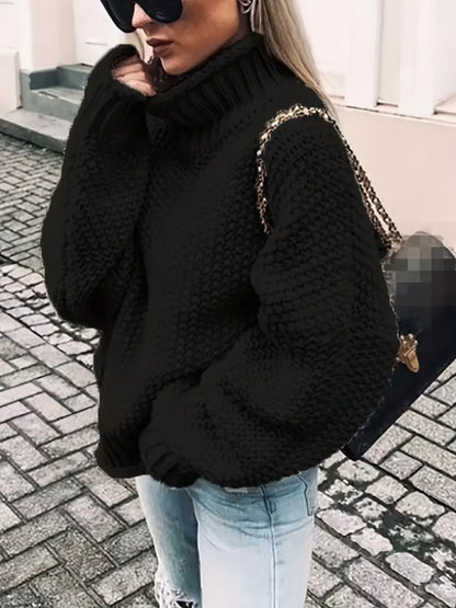 Solid Turtle Neck Pullover Sweater, Casual Long Sleeve Sweater For Fall & Winter, Women's Clothing