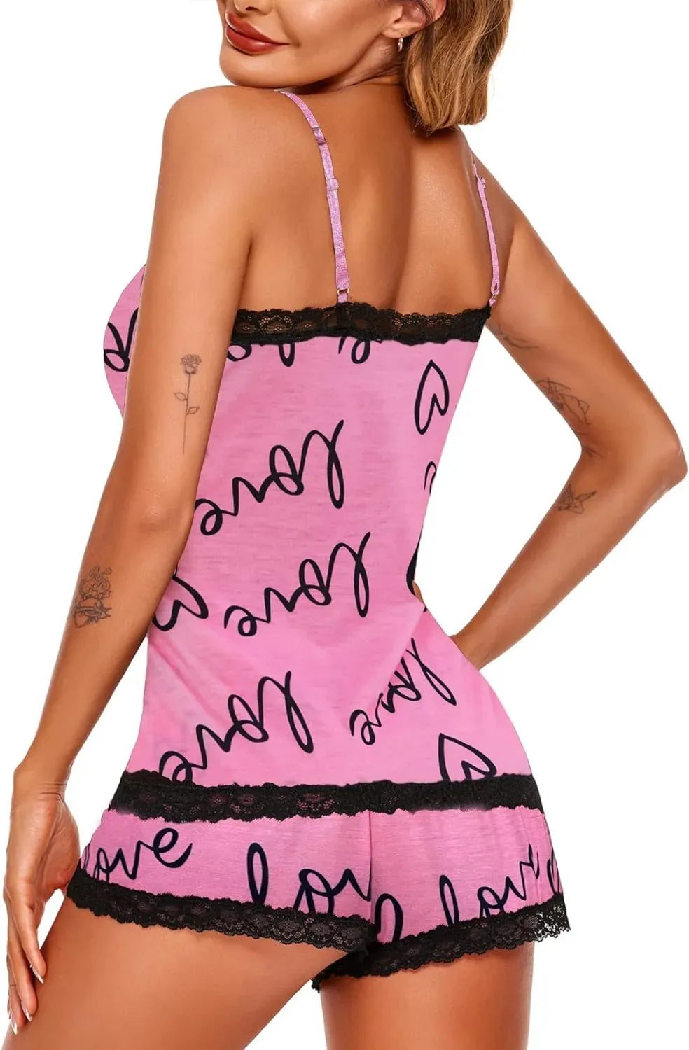 Women Cami Pajama Set Modal Sleepwear Lace Trim Short PJ Set with Shorts