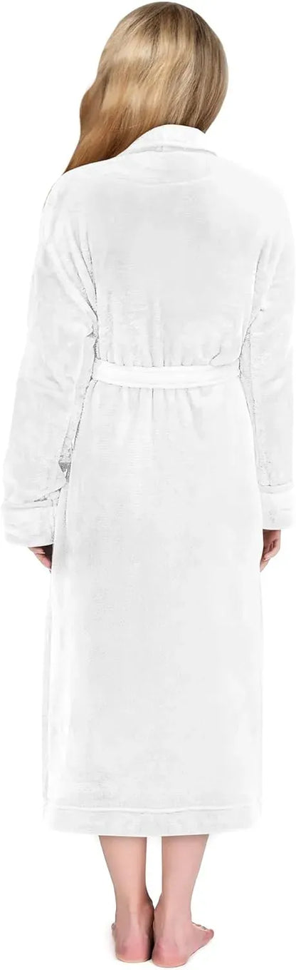 Women Fleece Shawl Collar Bathrobe - Plush Long Robe